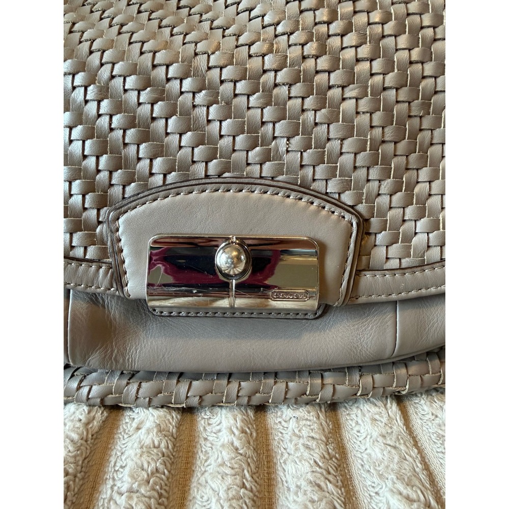 Coach Kristin Woven Leather Hobo Bag‎ Grey Taupe L1120-19312 Crossbody Handbag - Picture 2 of 12